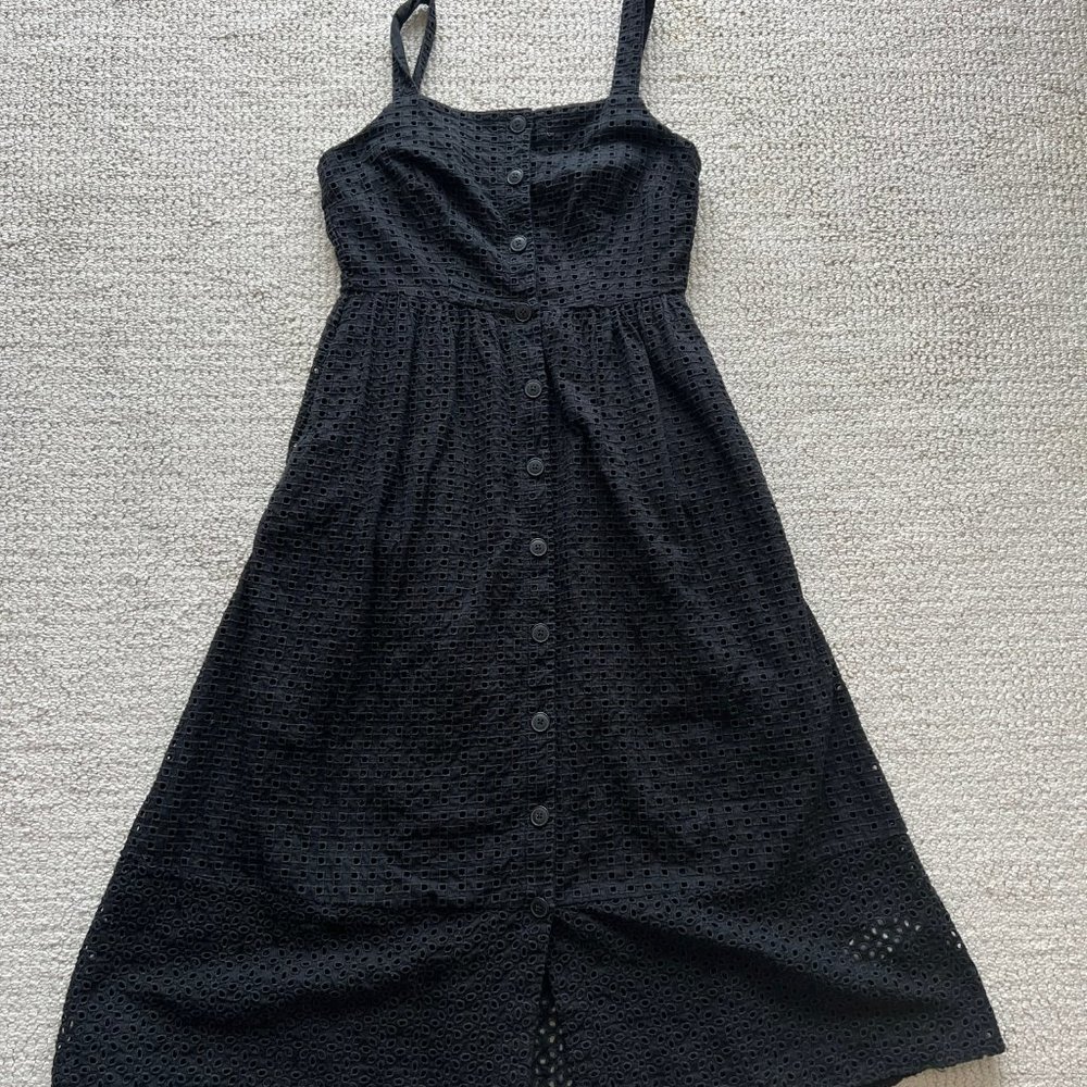 J. Crew Black Eyelet Midi Dress
